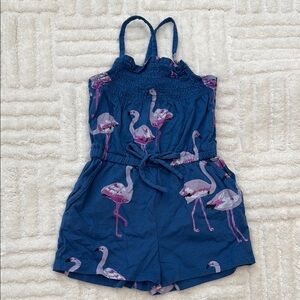 Tea Collection Smocked Romper In Flamingo Print